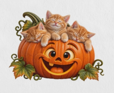 Halloween Pumpkin Jack-O'-Lantern Hand Towel with Kittens — Cute Fall Kitchen Decor