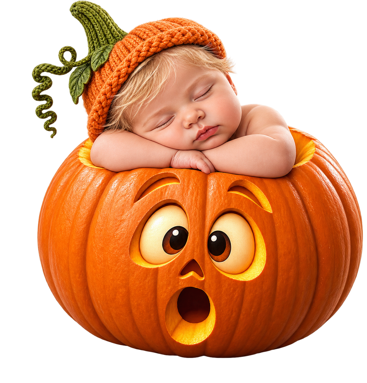 Halloween Baby Pumpkin Hand Towel – Cute Sleeping Infant in Jack-o'-Lantern Design
