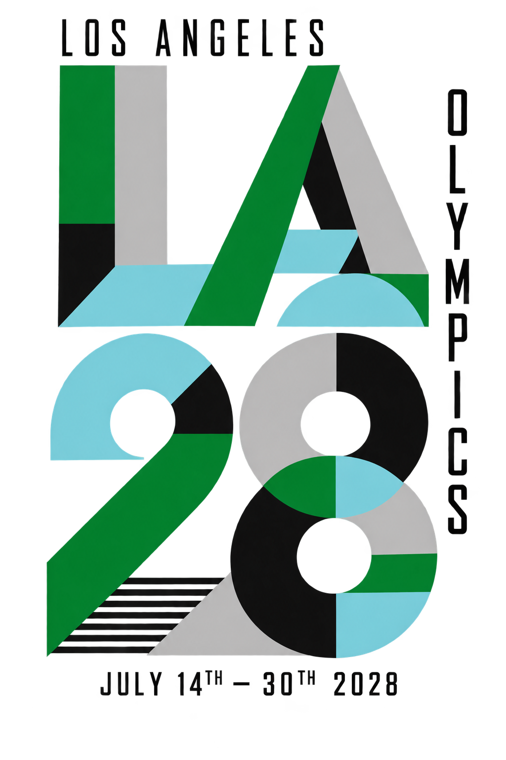 LA 28 Olympics Kids T‑Shirt — Retro Green & Blue Olympic Design
