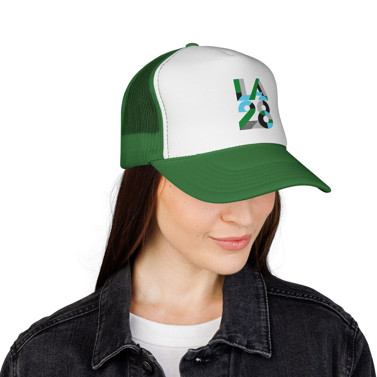 LA 28 Trucker Cap – Retro Stripe Olympic Inspired Mesh Hat