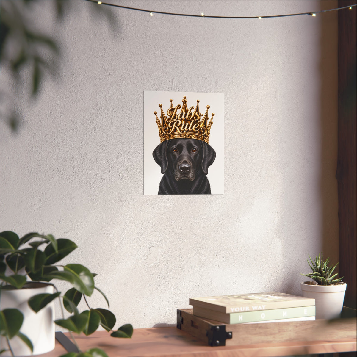 Labrador Art Poster — "Labs Rule" Black Lab with Gold Crown Fine Art Print