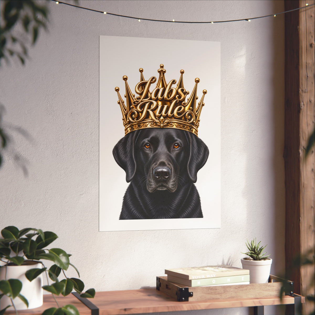 Labrador Art Poster — "Labs Rule" Black Lab with Gold Crown Fine Art Print