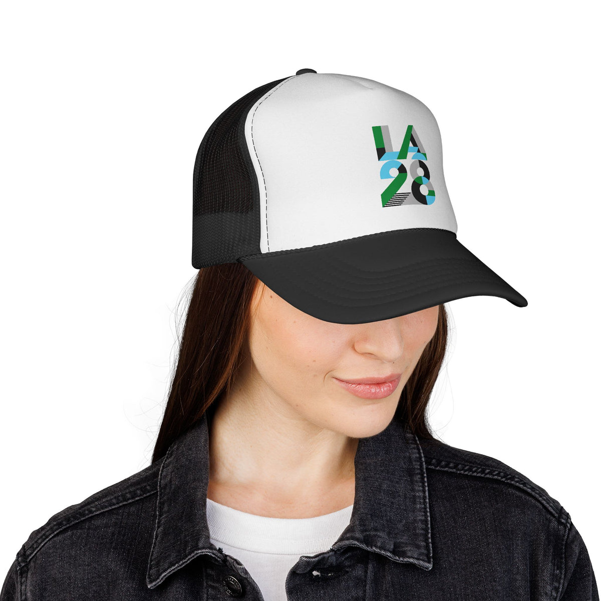 LA 28 Trucker Cap – Retro Stripe Olympic Inspired Mesh Hat