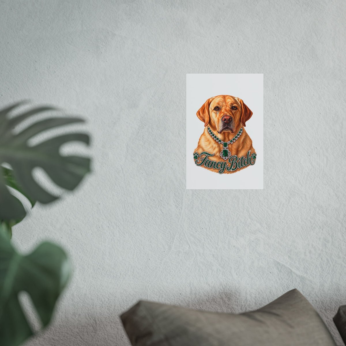 Fine Art Poster — "Fancy Bitch" Yellow Labrador with Emerald Necklace