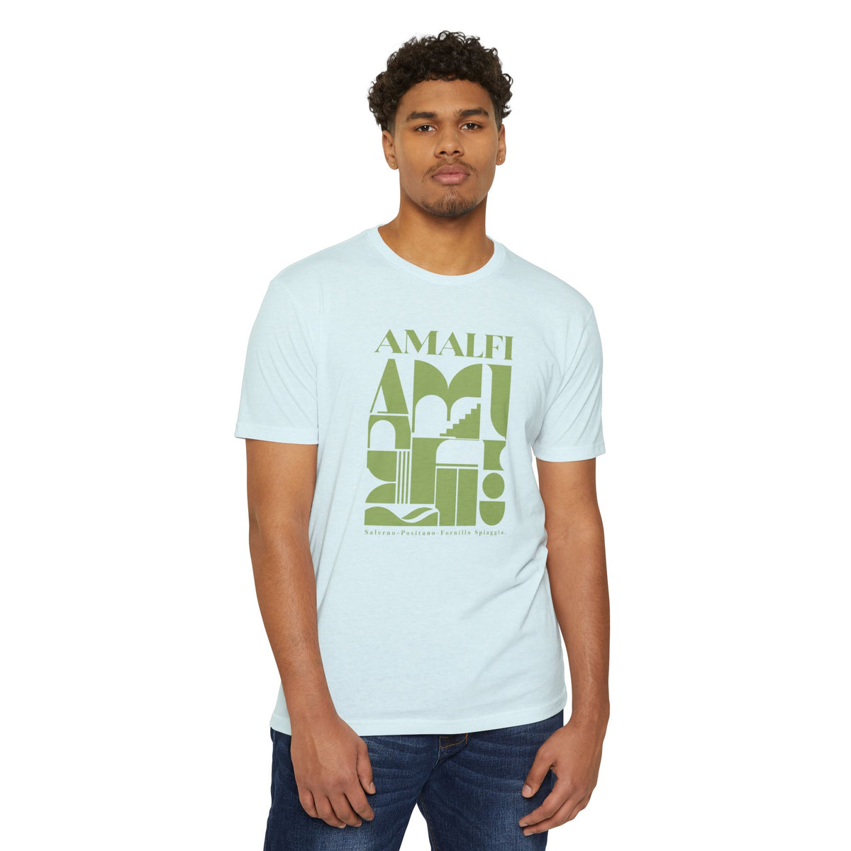 Amalfi Geometric Travel Tee — Retro Coastal Italy Graphic T-Shirt