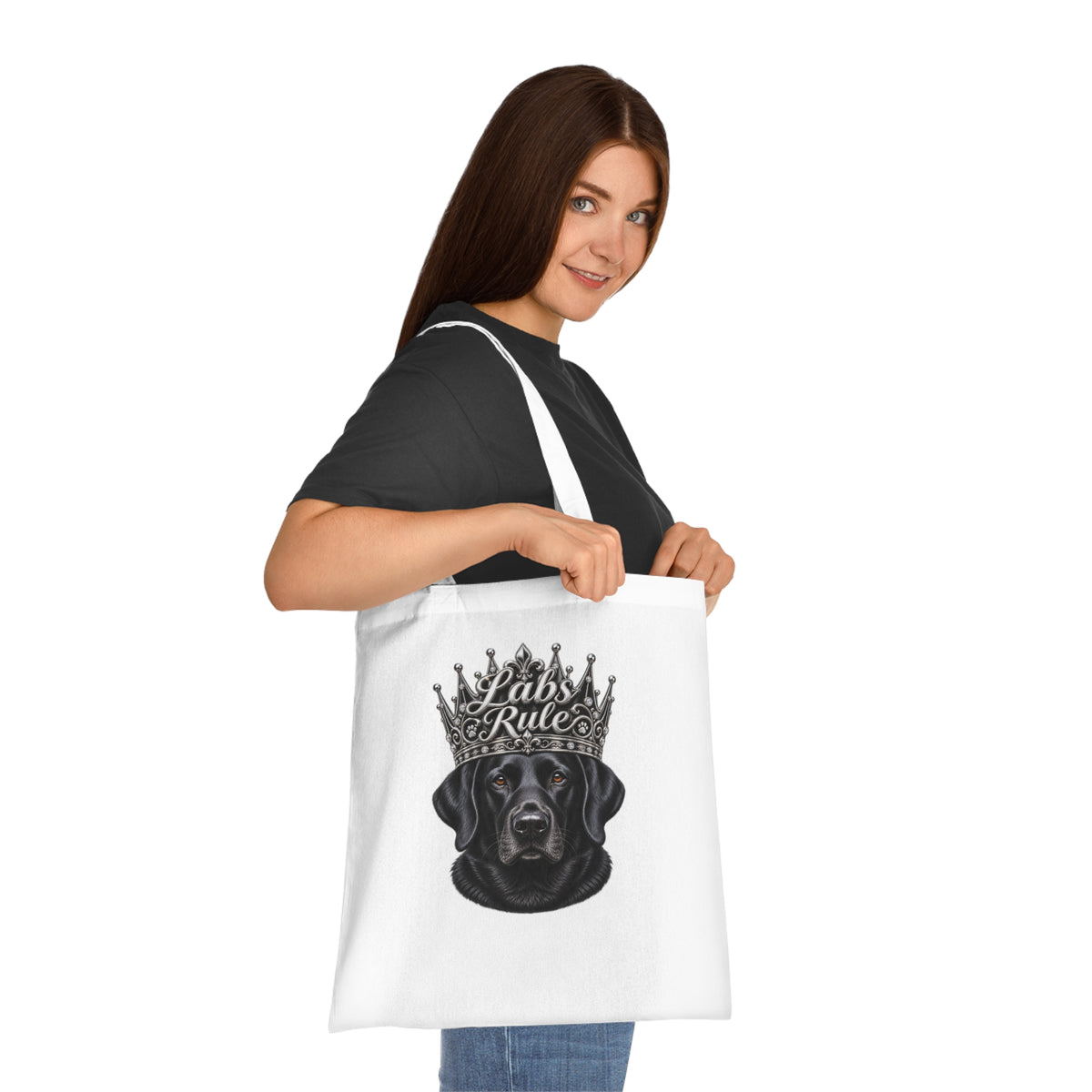 Labs Rule Cotton Tote — Black Labrador Crown Dog Lover Tote Bag