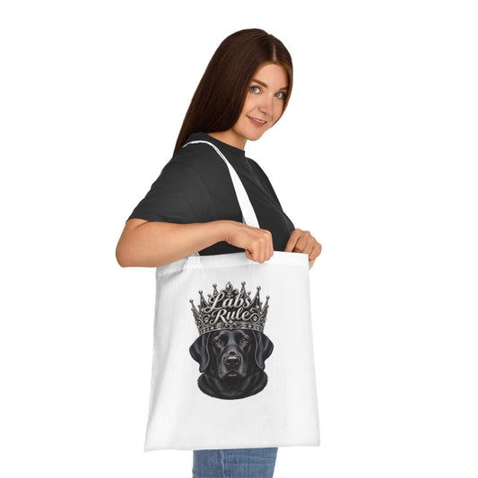 Labs Rule Cotton Tote — Black Labrador Crown Dog Lover Tote Bag