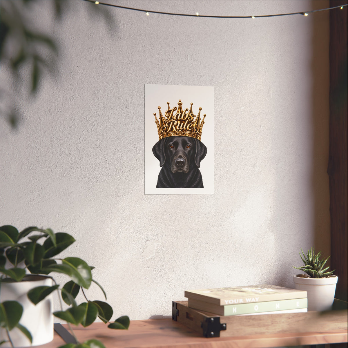 Labrador Art Poster — "Labs Rule" Black Lab with Gold Crown Fine Art Print