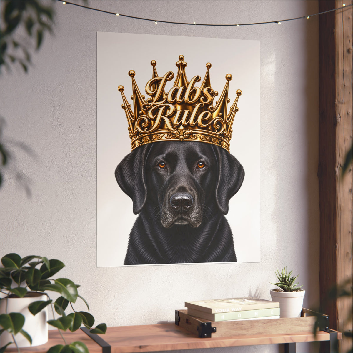 Labrador Art Poster — "Labs Rule" Black Lab with Gold Crown Fine Art Print