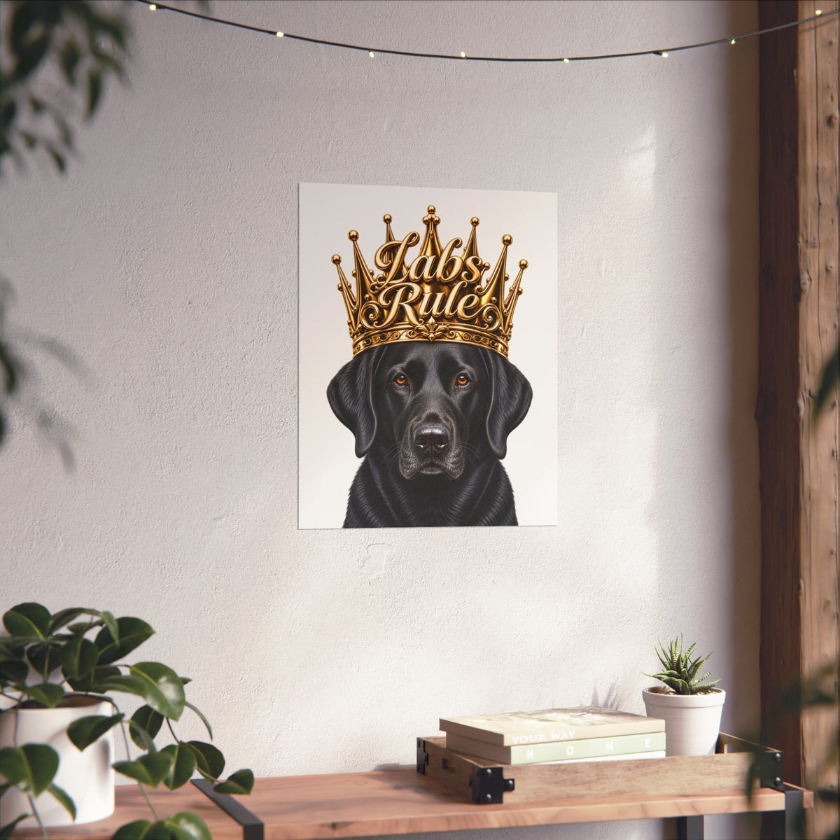 Labrador Art Poster — "Labs Rule" Black Lab with Gold Crown Fine Art Print