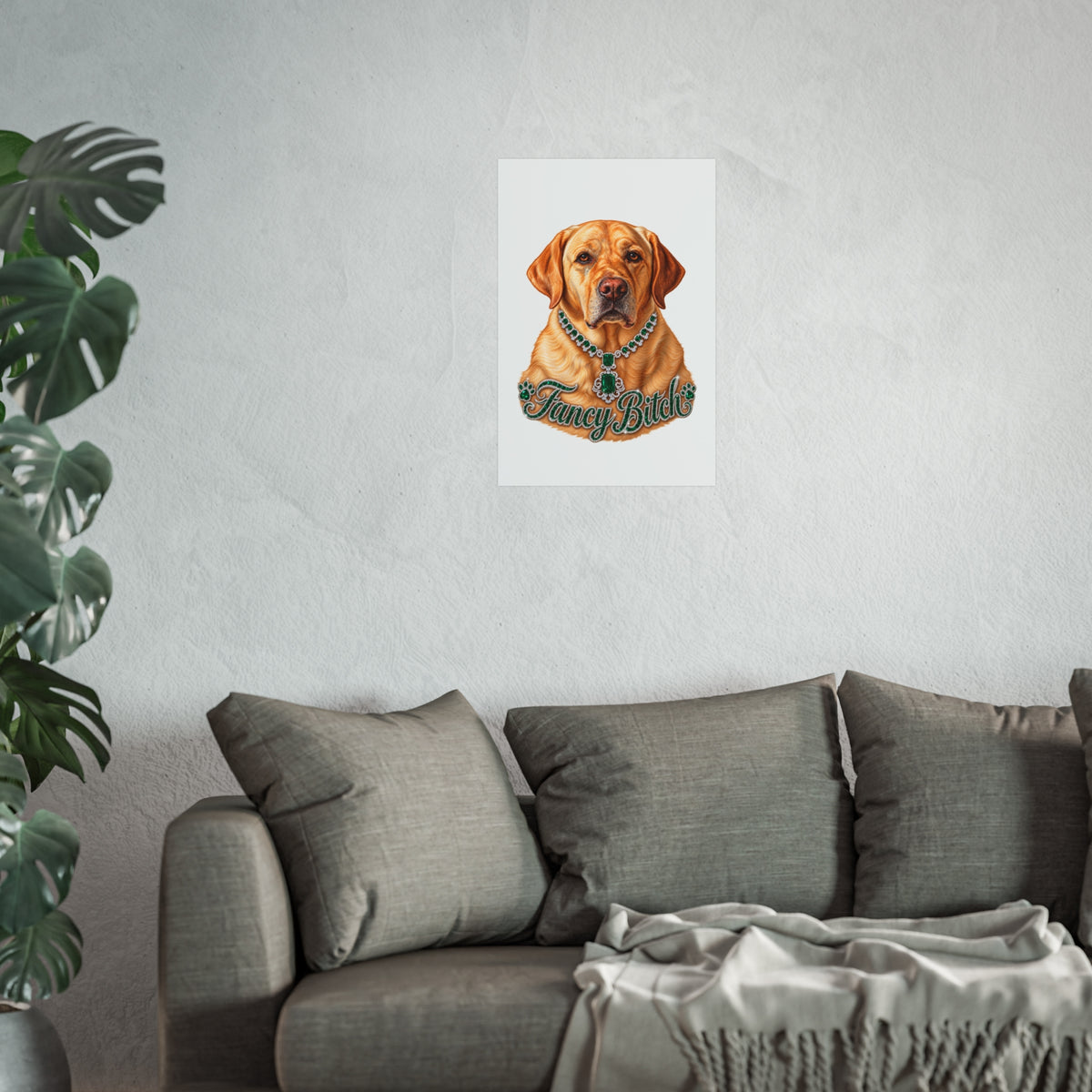 Fine Art Poster — "Fancy Bitch" Yellow Labrador with Emerald Necklace