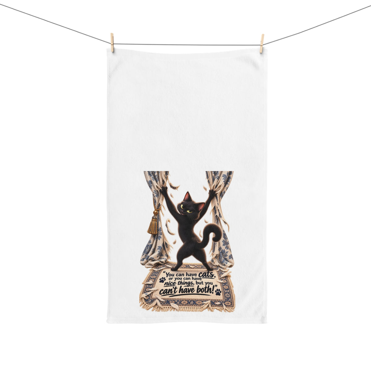 Vintage Black Cat Hand Towel — "You can have cats... but you can't have both"