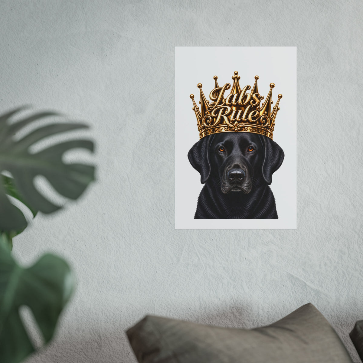 Labrador Art Poster — "Labs Rule" Black Lab with Gold Crown Fine Art Print