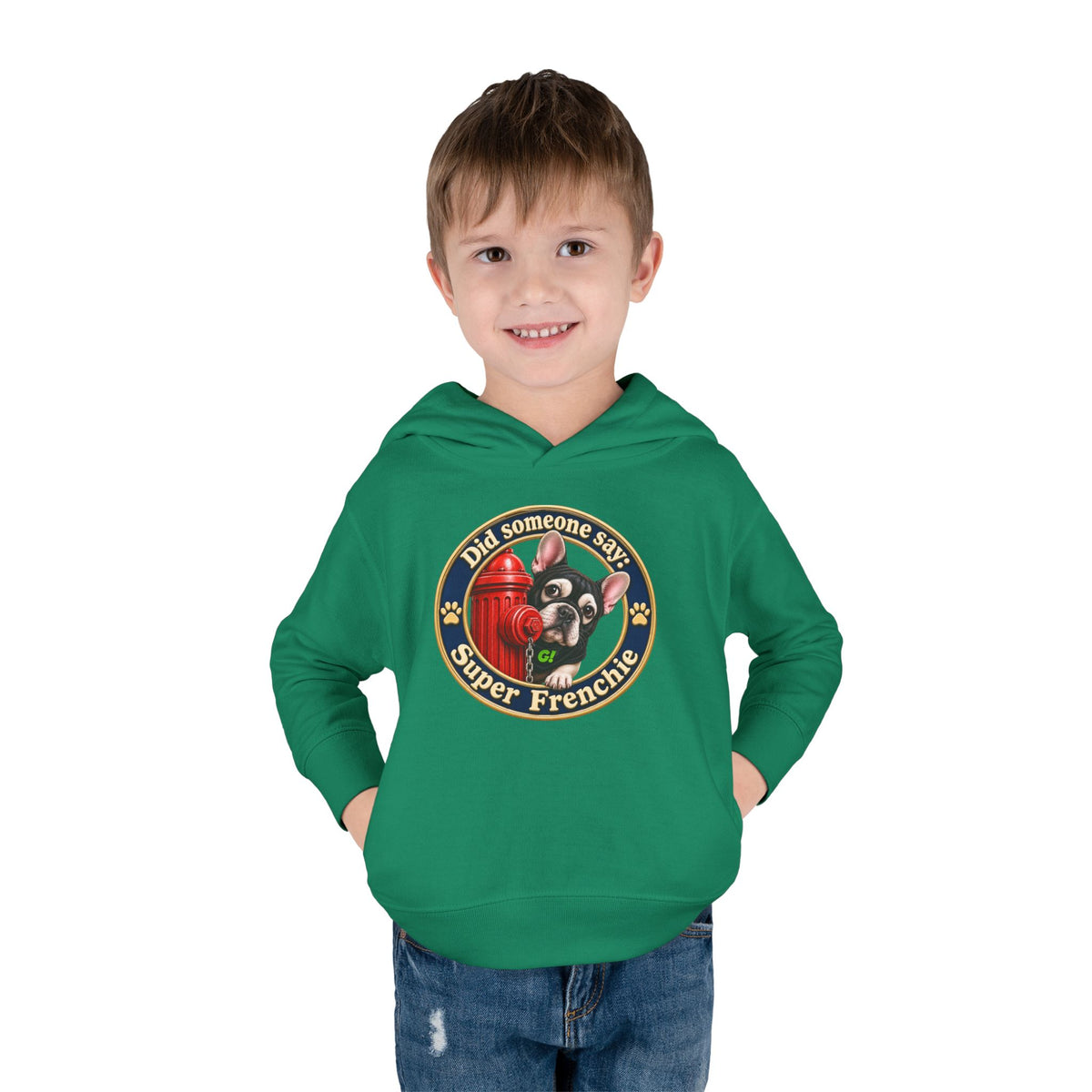 Toddler Hoodie — "Did someone say Super Frenchie" Cute French Bulldog Pullover