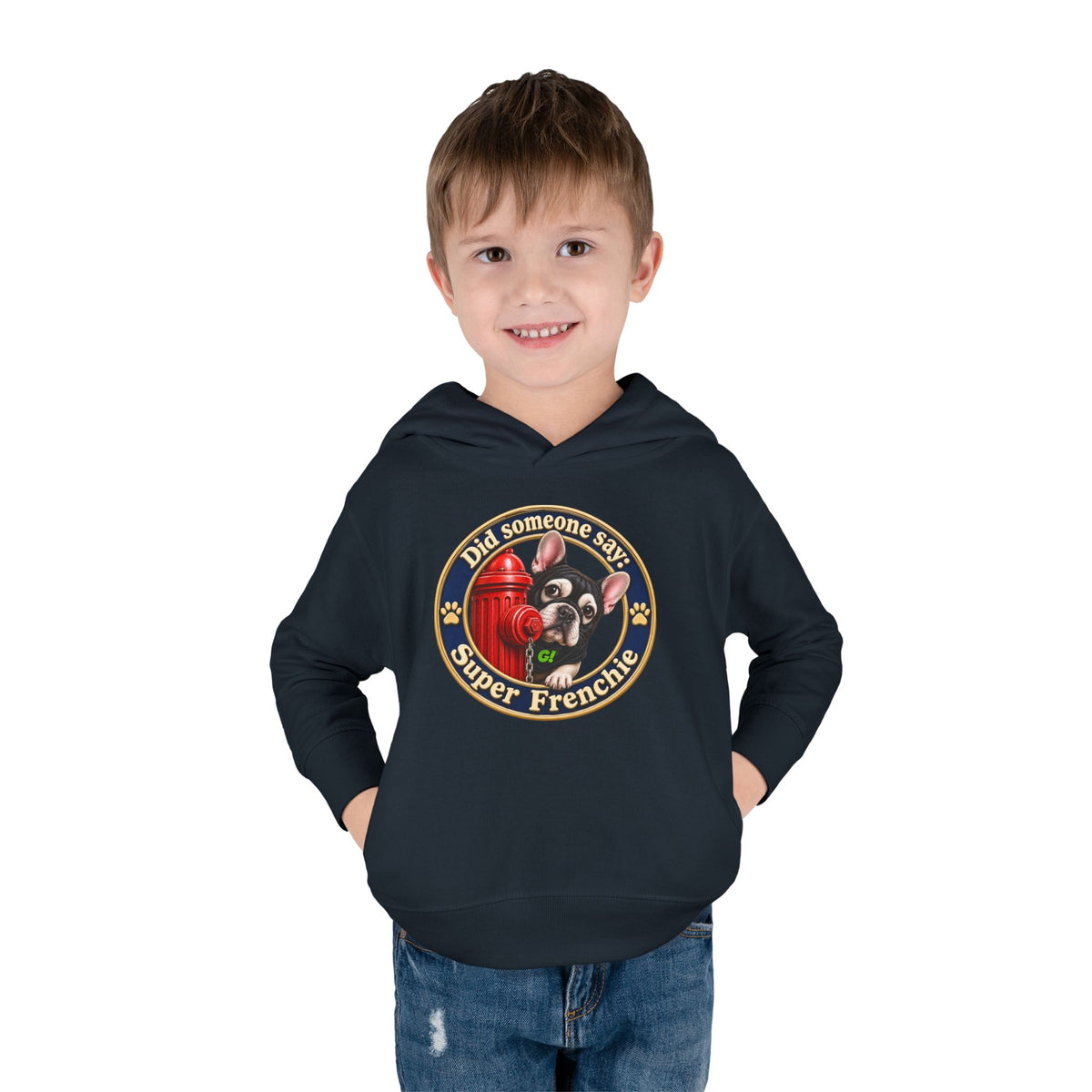 Toddler Hoodie — "Did someone say Super Frenchie" Cute French Bulldog Pullover