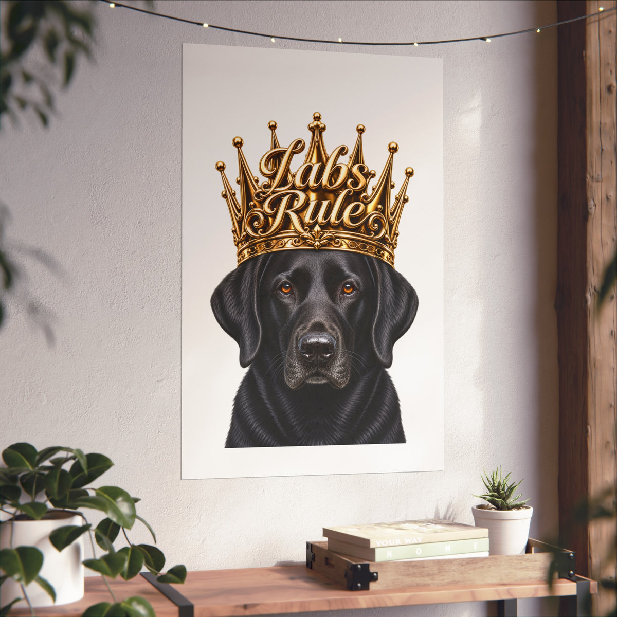 Labrador Art Poster — "Labs Rule" Black Lab with Gold Crown Fine Art Print