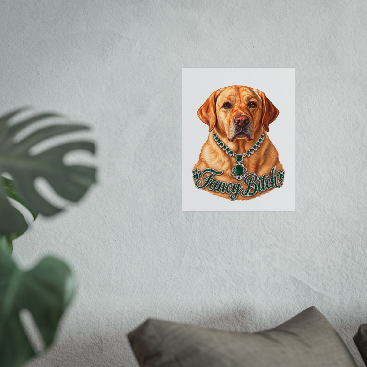 Fine Art Poster — "Fancy Bitch" Yellow Labrador with Emerald Necklace