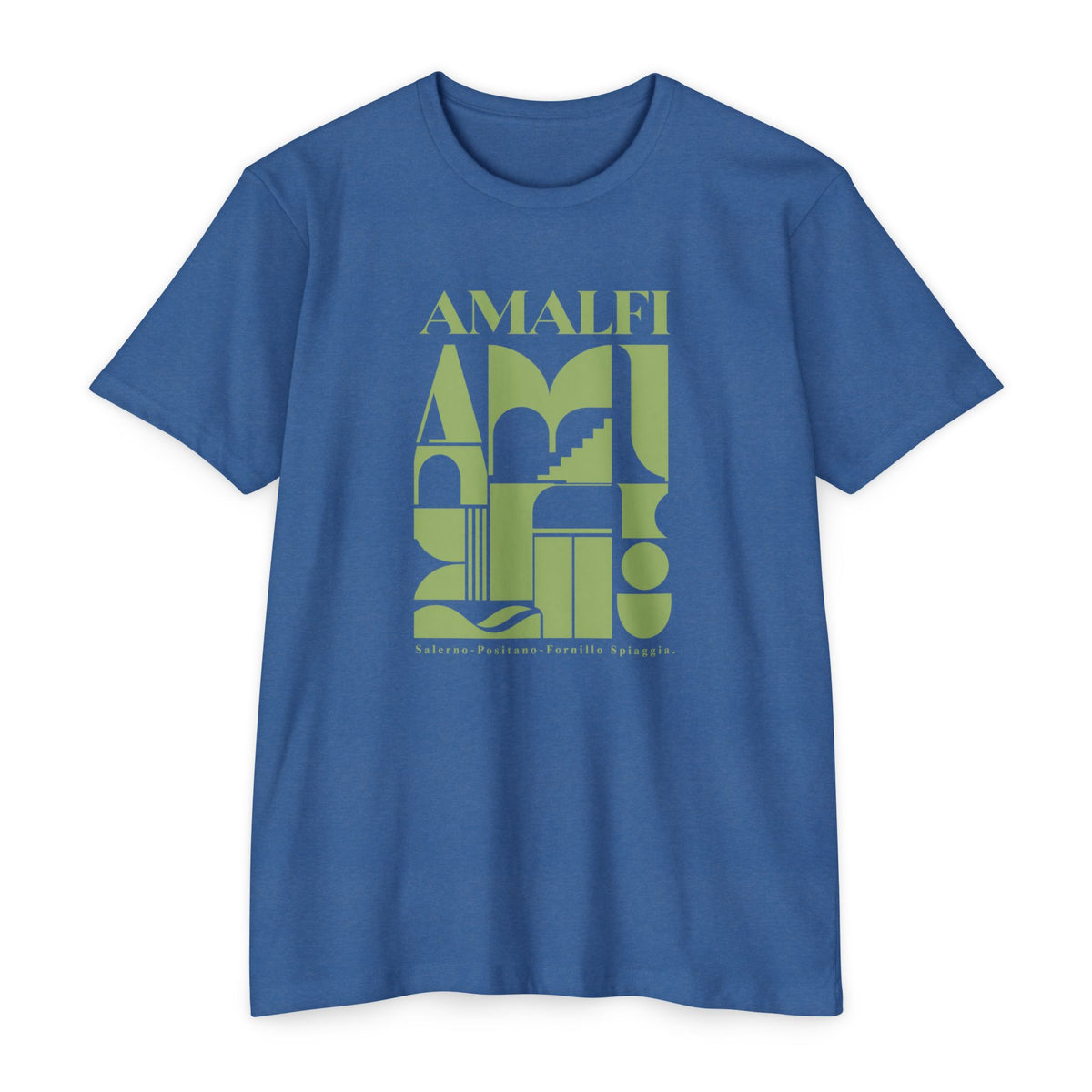 Amalfi Geometric Travel Tee — Retro Coastal Italy Graphic T-Shirt