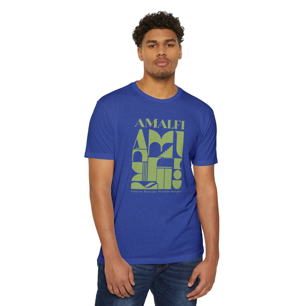 Amalfi Geometric Travel Tee — Retro Coastal Italy Graphic T-Shirt