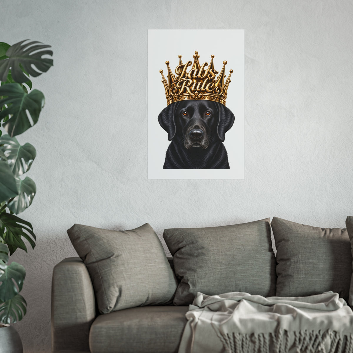 Labrador Art Poster — "Labs Rule" Black Lab with Gold Crown Fine Art Print
