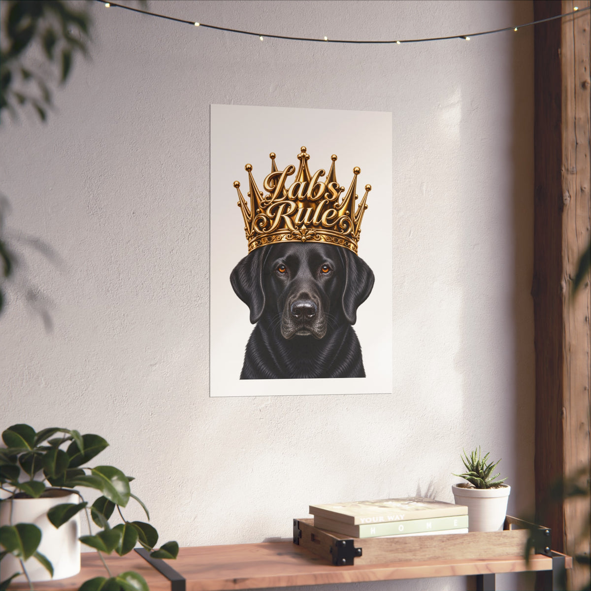 Labrador Art Poster — "Labs Rule" Black Lab with Gold Crown Fine Art Print