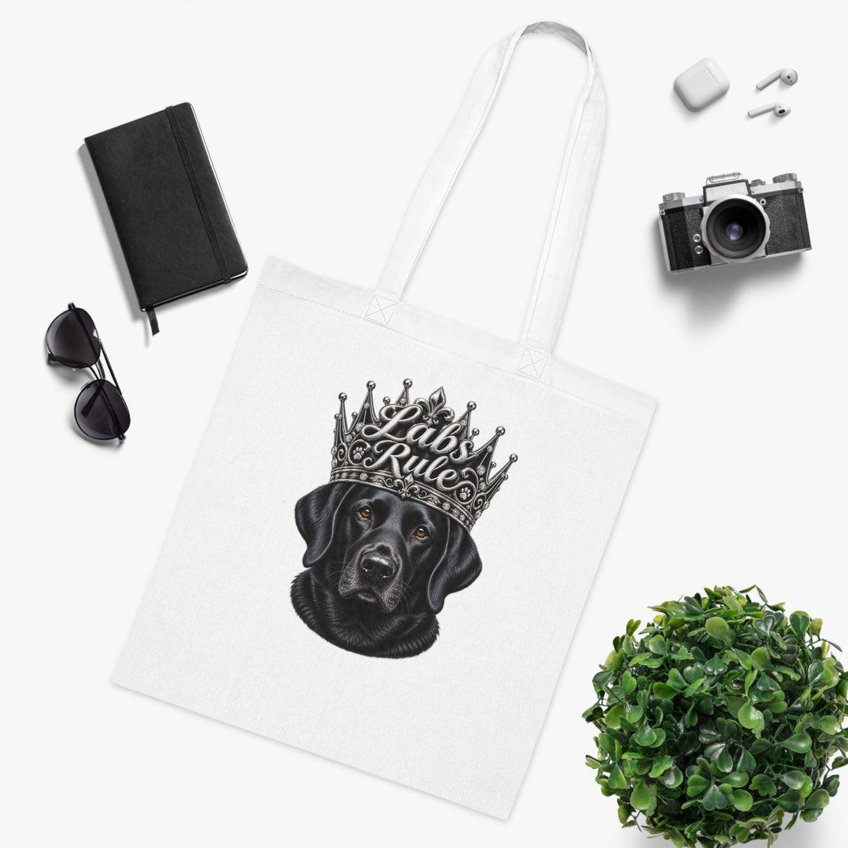 Labs Rule Cotton Tote — Black Labrador Crown Dog Lover Tote Bag