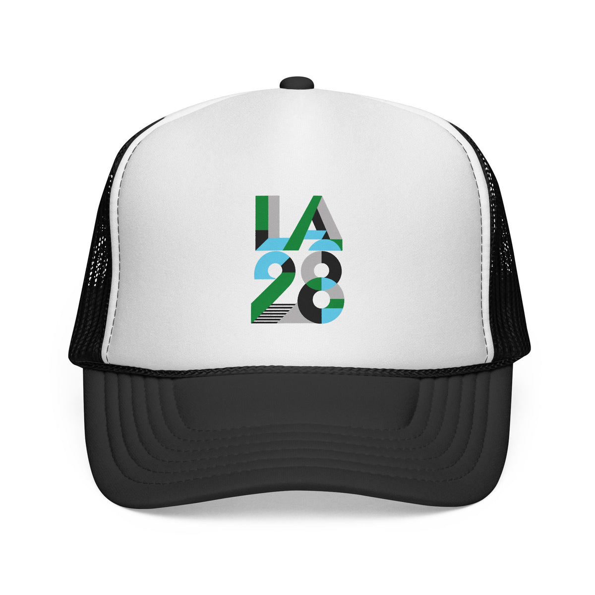 LA 28 Trucker Cap – Retro Stripe Olympic Inspired Mesh Hat