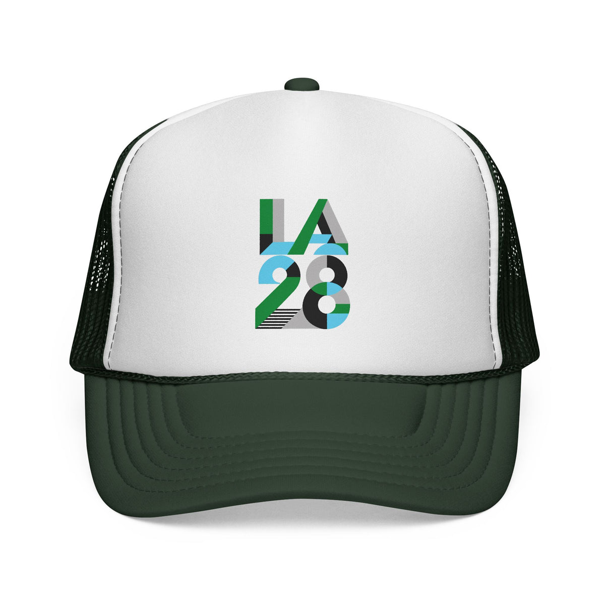 LA 28 Trucker Cap – Retro Stripe Olympic Inspired Mesh Hat