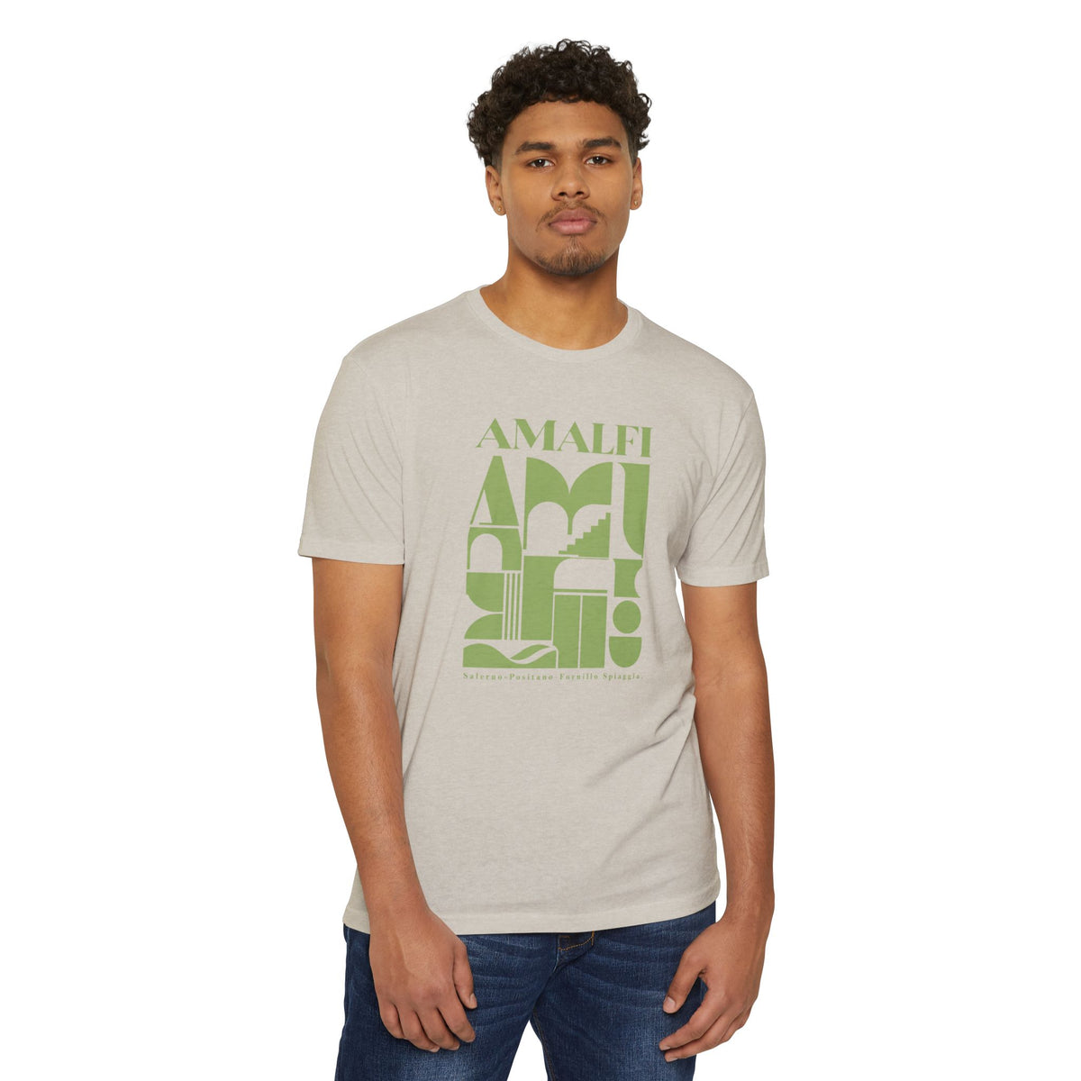 Amalfi Geometric Travel Tee — Retro Coastal Italy Graphic T-Shirt