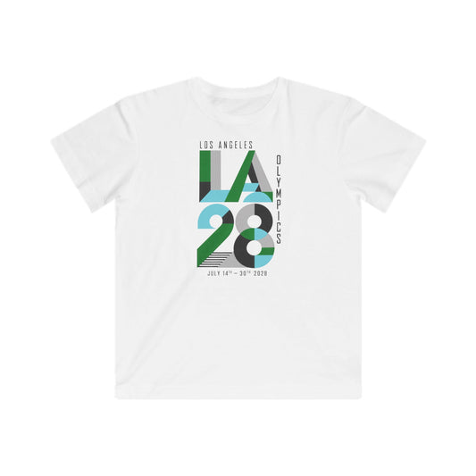 LA 28 Olympics Kids T‑Shirt — Retro Green & Blue Olympic Design