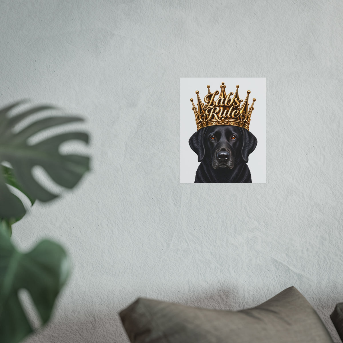 Labrador Art Poster — "Labs Rule" Black Lab with Gold Crown Fine Art Print