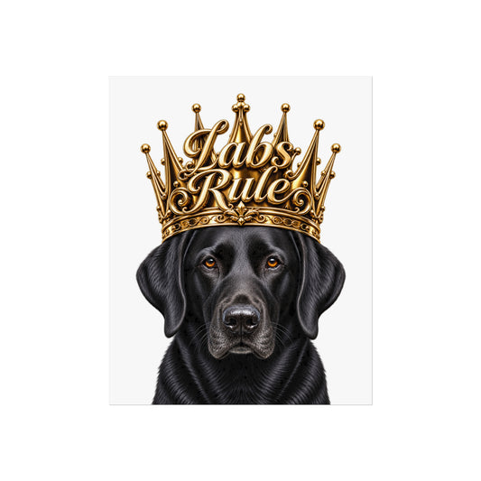 Labrador Art Poster — "Labs Rule" Black Lab with Gold Crown Fine Art Print