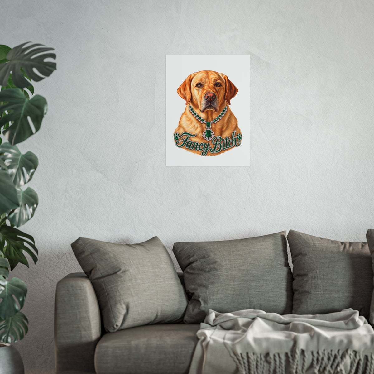 Fine Art Poster — "Fancy Bitch" Yellow Labrador with Emerald Necklace