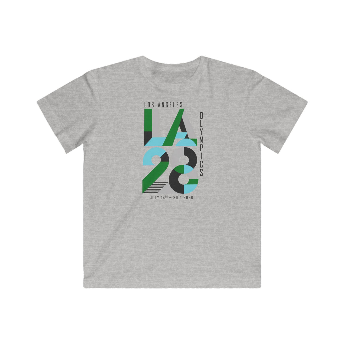 LA 28 Olympics Kids T‑Shirt — Retro Green & Blue Olympic Design
