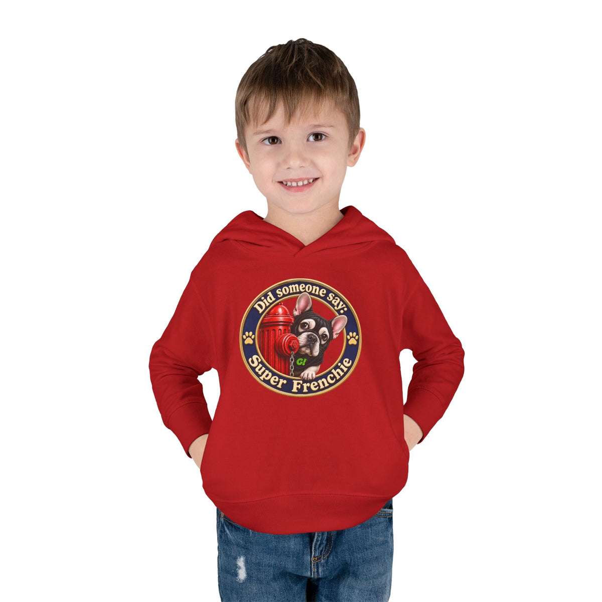 Toddler Hoodie — "Did someone say Super Frenchie" Cute French Bulldog Pullover