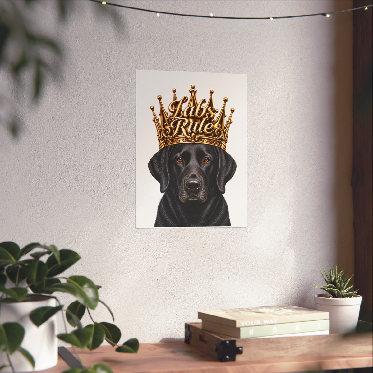 Labrador Art Poster — "Labs Rule" Black Lab with Gold Crown Fine Art Print