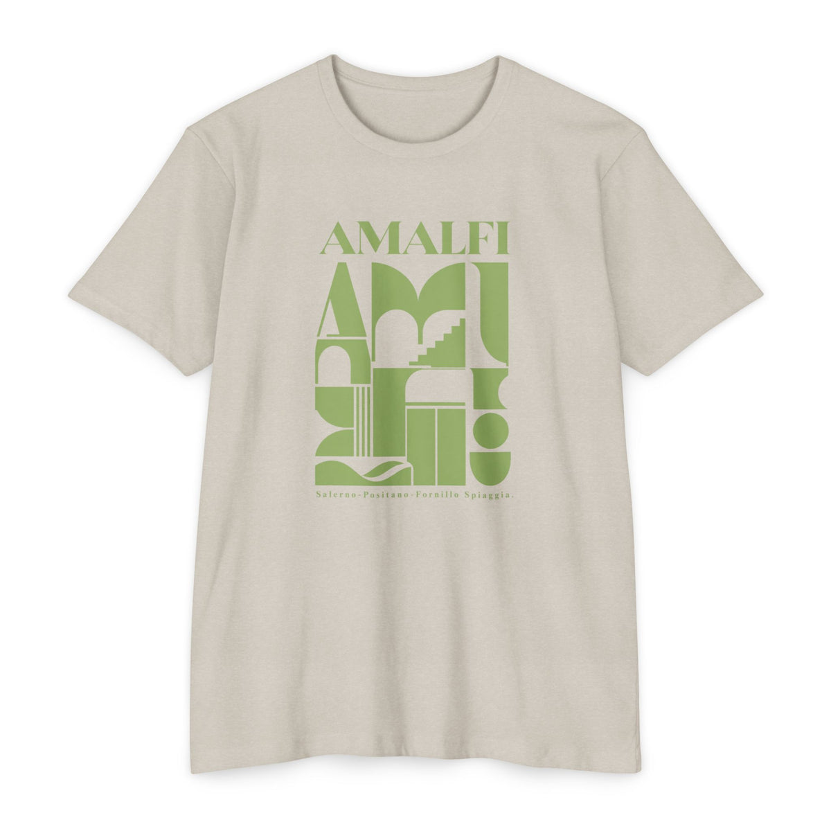 Amalfi Geometric Travel Tee — Retro Coastal Italy Graphic T-Shirt