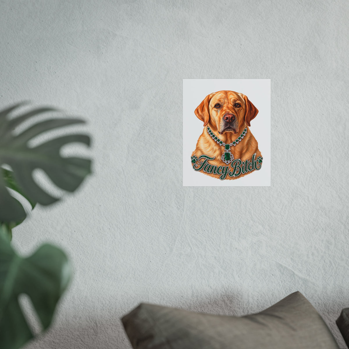 Fine Art Poster — "Fancy Bitch" Yellow Labrador with Emerald Necklace