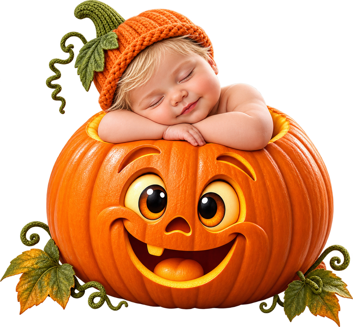 Pumpkin Baby Hand Towel — Cute Sleeping Infant in Jack-o'-Lantern Halloween Design