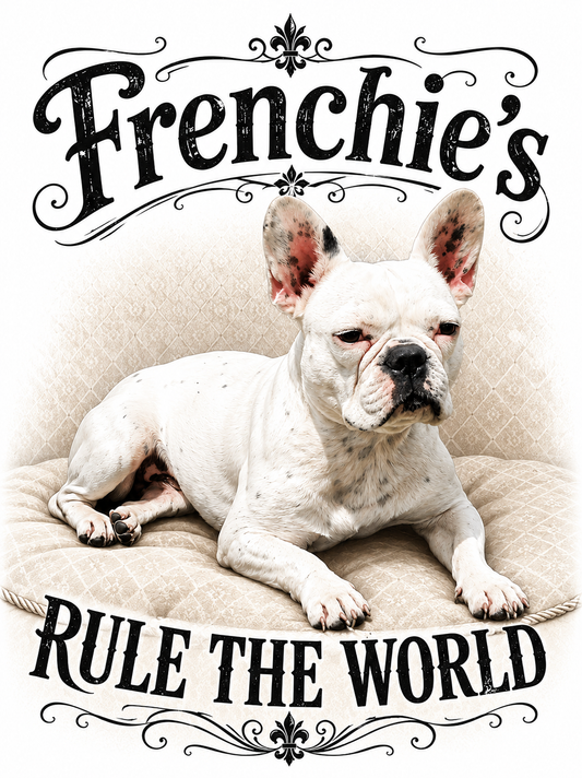 French Bulldog Hand Towel – “Frenchie’s Rule The World” Cute Puppy Kitchen Towel
