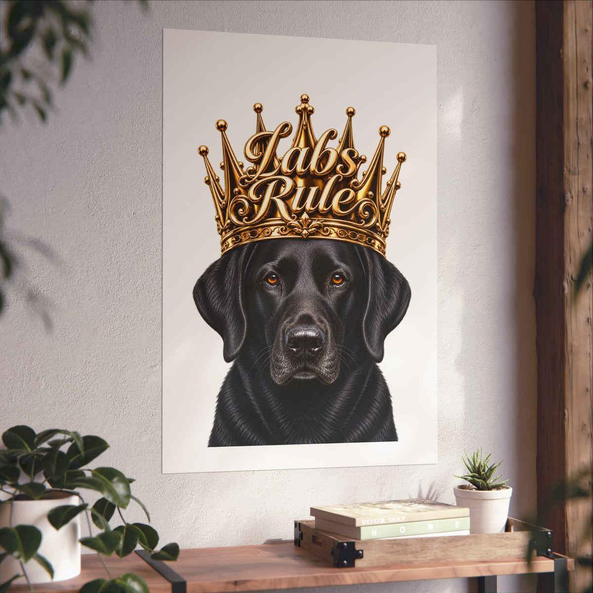 Labrador Art Poster — "Labs Rule" Black Lab with Gold Crown Fine Art Print