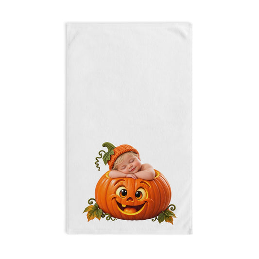 Pumpkin Baby Hand Towel — Cute Sleeping Infant in Jack-o'-Lantern Halloween Design
