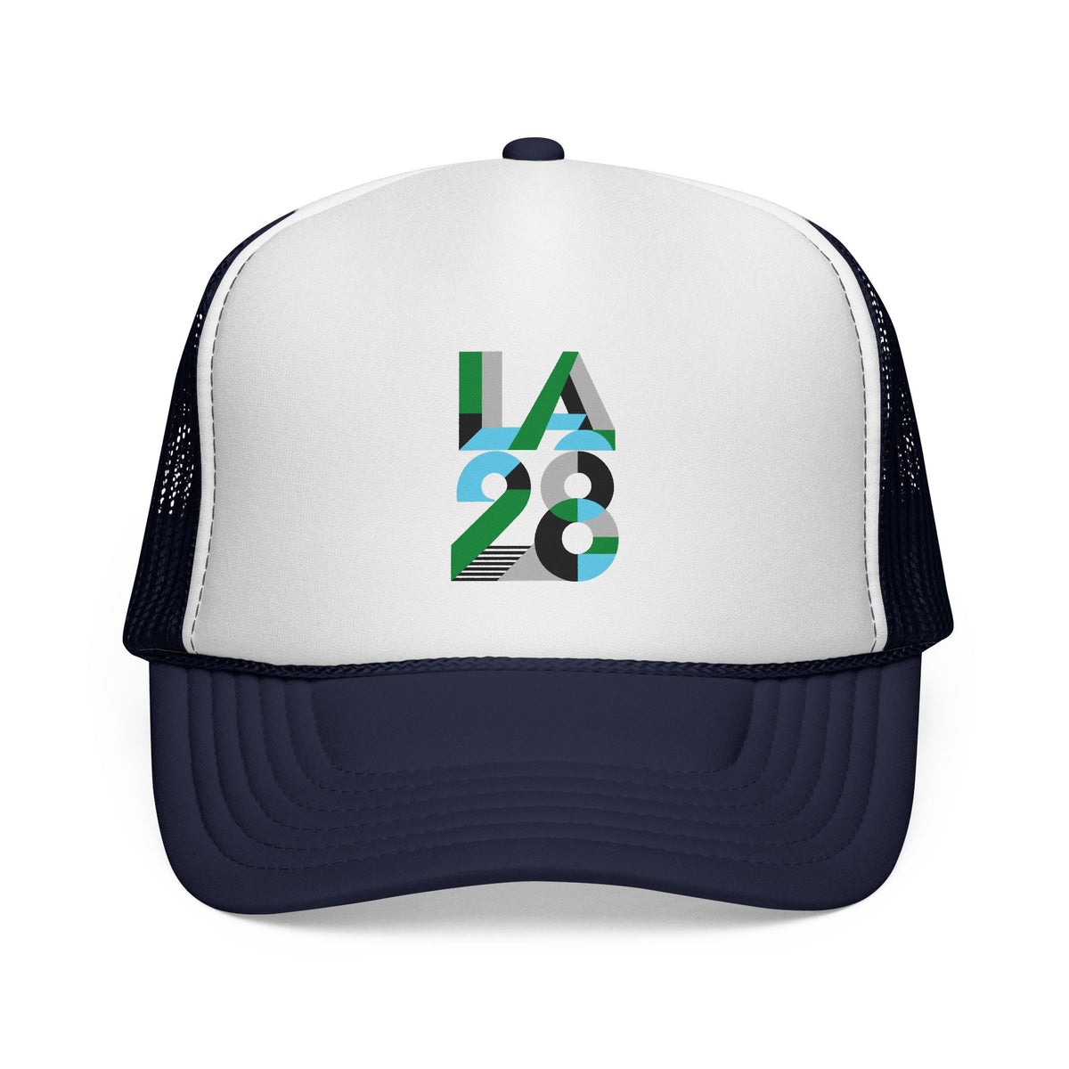 LA 28 Trucker Cap – Retro Stripe Olympic Inspired Mesh Hat