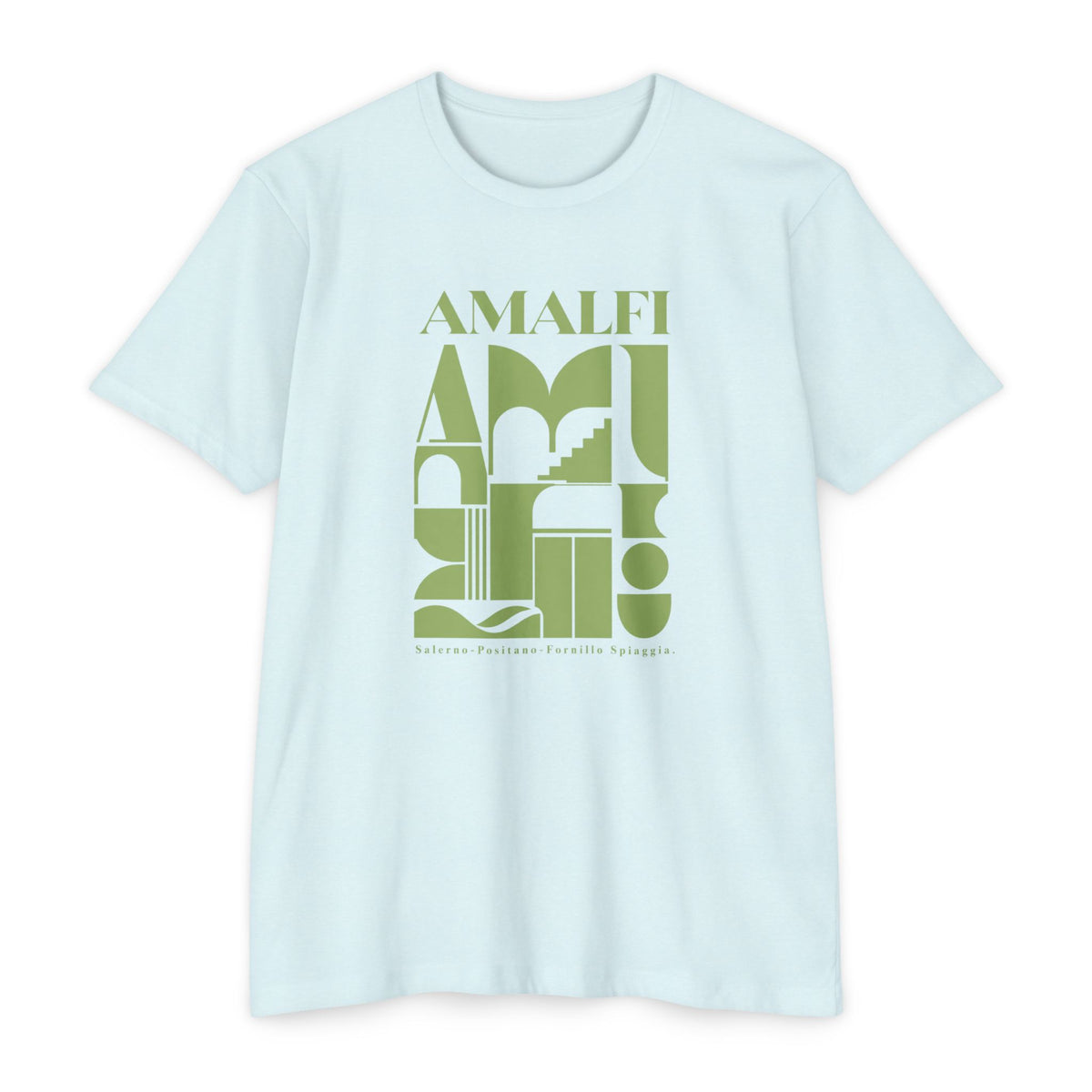 Amalfi Geometric Travel Tee — Retro Coastal Italy Graphic T-Shirt