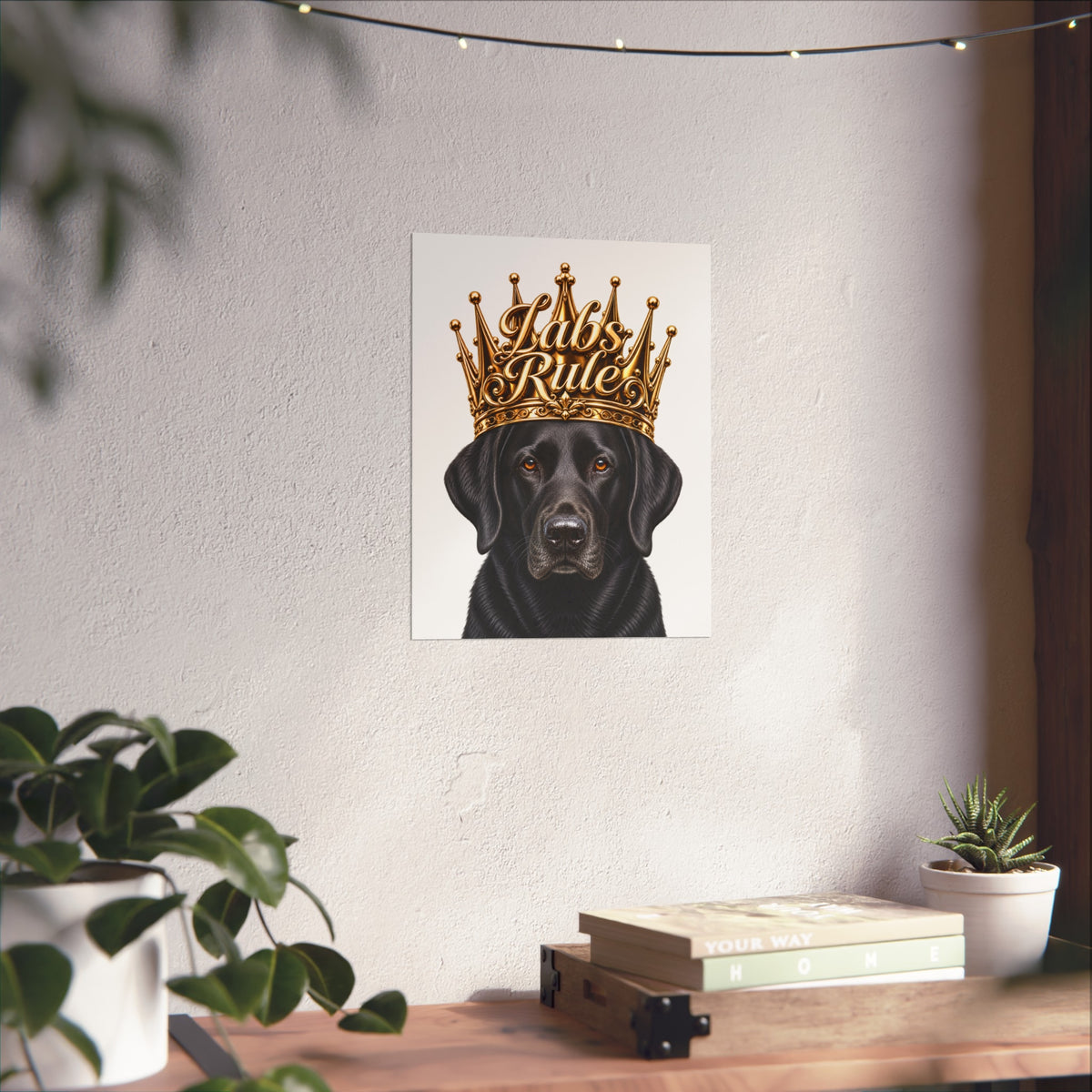 Labrador Art Poster — "Labs Rule" Black Lab with Gold Crown Fine Art Print