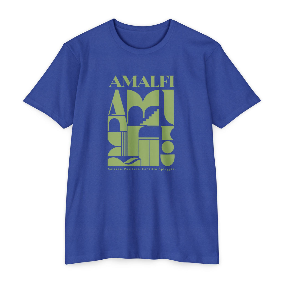 Amalfi Geometric Travel Tee — Retro Coastal Italy Graphic T-Shirt