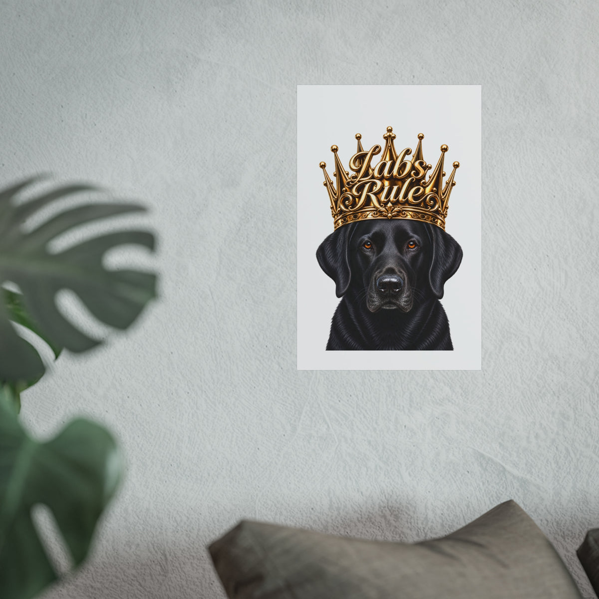 Labrador Art Poster — "Labs Rule" Black Lab with Gold Crown Fine Art Print