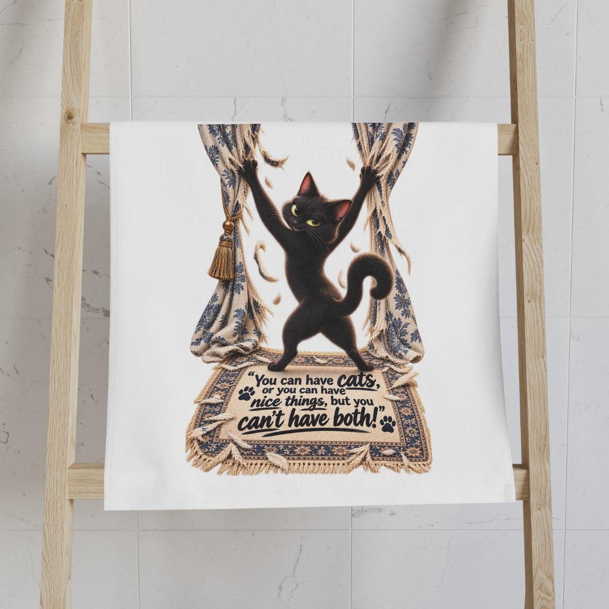 Vintage Black Cat Hand Towel — "You can have cats... but you can't have both"