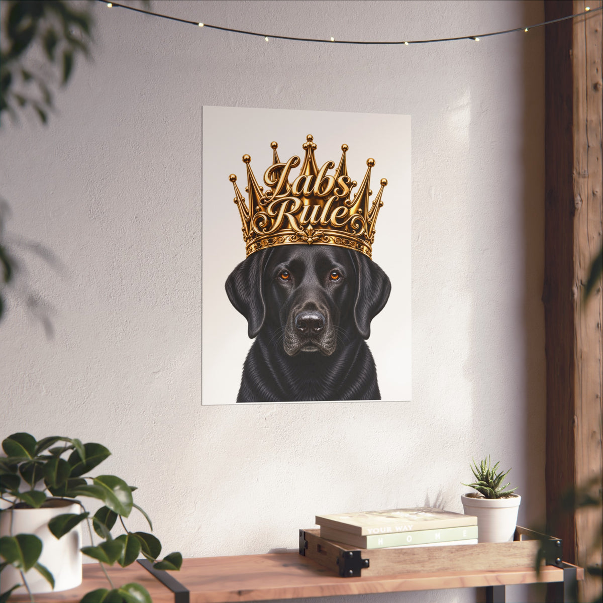 Labrador Art Poster — "Labs Rule" Black Lab with Gold Crown Fine Art Print