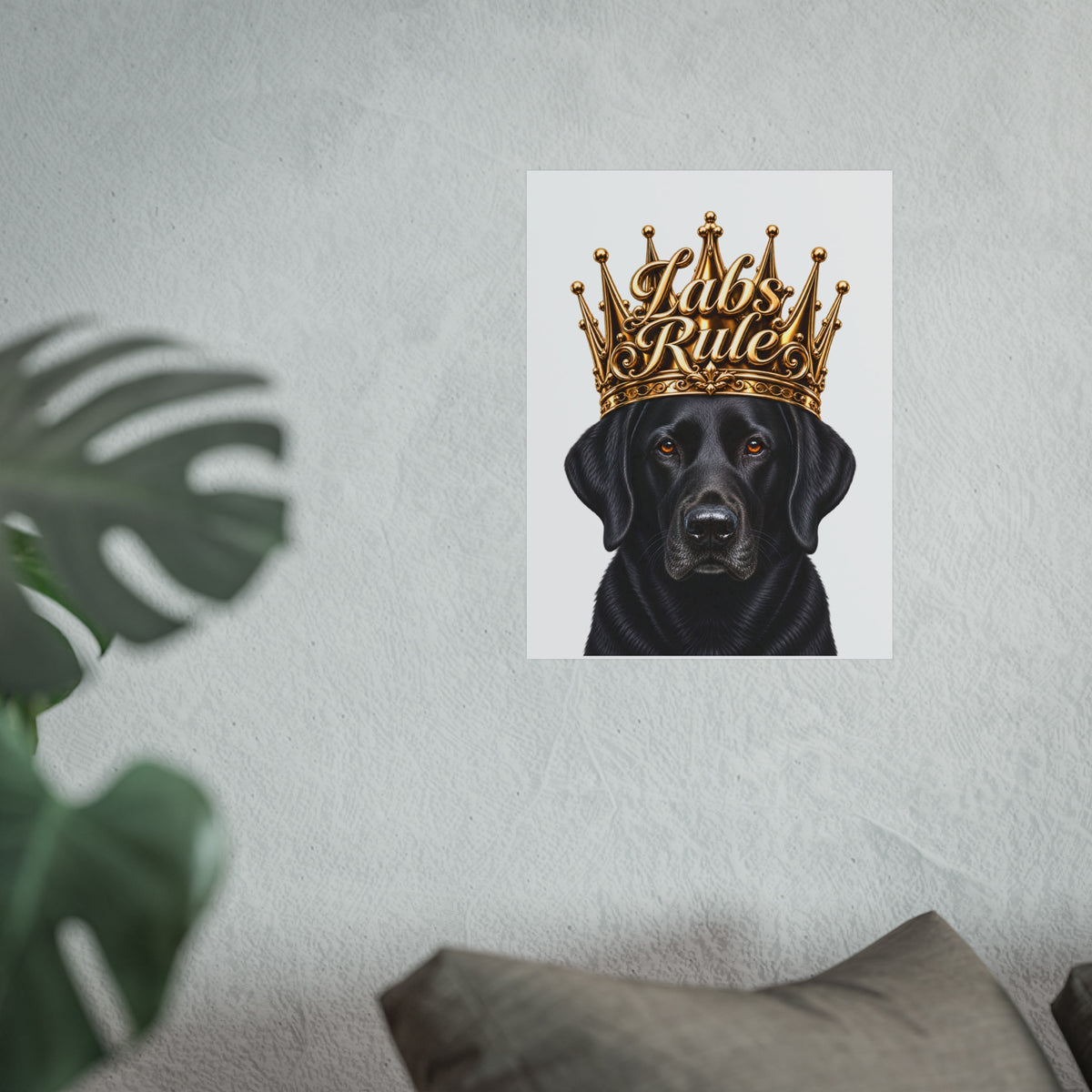 Labrador Art Poster — "Labs Rule" Black Lab with Gold Crown Fine Art Print